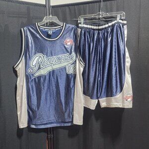 Vintage Player's 69 Basketball Jersey & Shorts Set Blue Silver/Gray Size XL